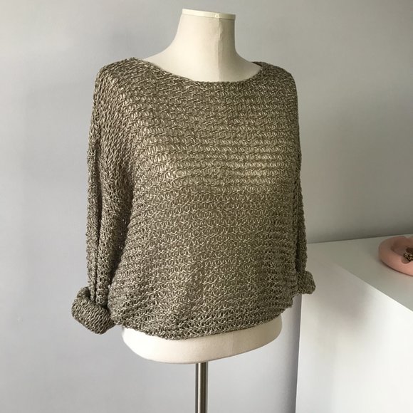 Knitted Khaki Coloured See-through Sweater - Picture 6 of 8
